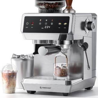 AMZCHEF Espresso Machine With Grinder, Temp Control, 44 Grind Settings